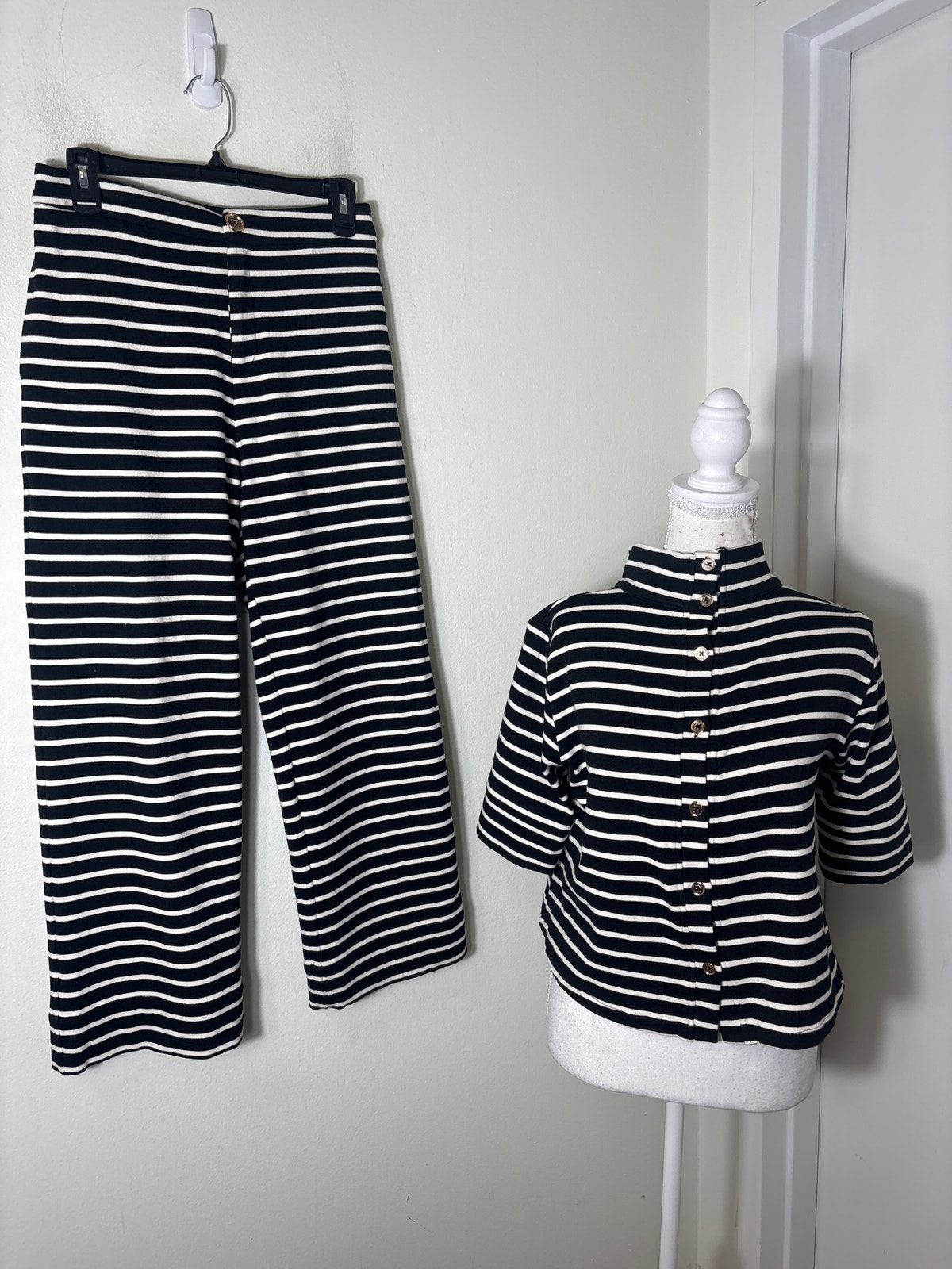 Buru Black And White Stripe Pants Set Sz Xs